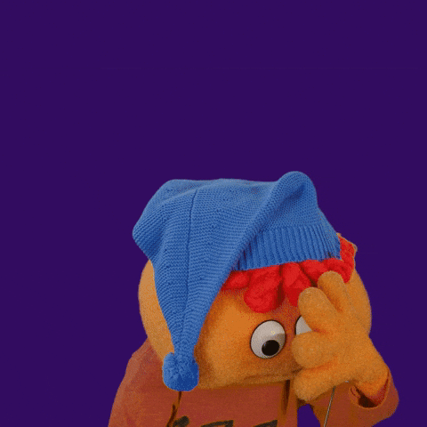 Im Exhausted Gerbert Puppet Wearing Sleeping Cap GIF