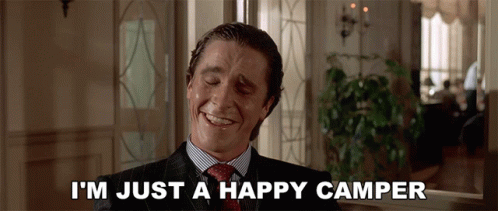 Im Just A Happy Camper Christian Bale GIF
