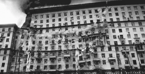 Implosion Of Large Structure Black And White GIF