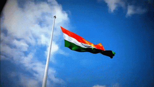 Indian Flag Flying In Blue Sky GIF