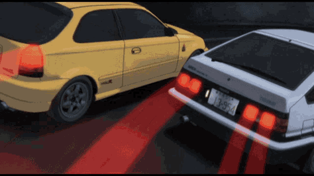 Initial D White Yellow Car Closer GIF