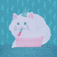 International Cat Day White Feline Tooting Party Horn GIF