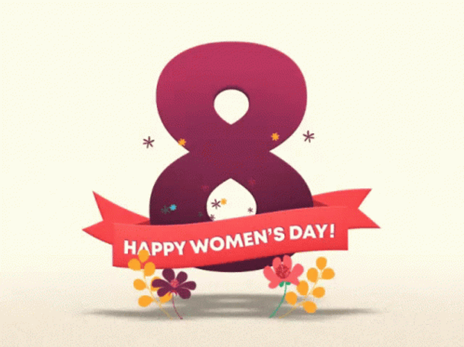 International Women's Day Written Under Big Number 8 GIF