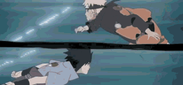 Intnese Naruto Sasuke Above Water Clash GIF