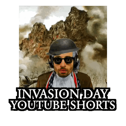 Invasion Day YouTube Shorts Ad with Man in Helmet