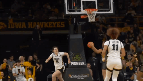 Iowa Hawkeyes Basketball Player Number 11 Dribbles The Ball During A Game GIF