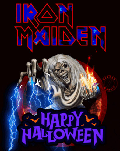 Iron Maiden Wishes You A Happy Halloween With A Picture Of A Skeleton GIF