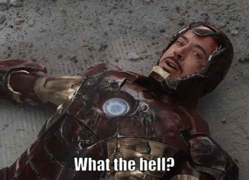 Iron Man Laying on Ground Saying What the Hell
