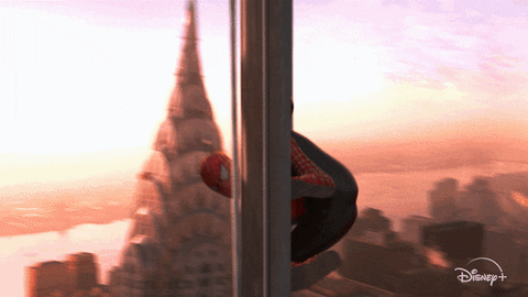 Iron Spider Calmly Clinging On Tower GIF