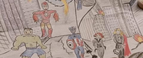 Iron Spider Drawing With Other Avengers GIF