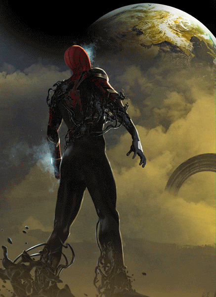 Iron Spider Looking Up Body Slowly Fading GIF