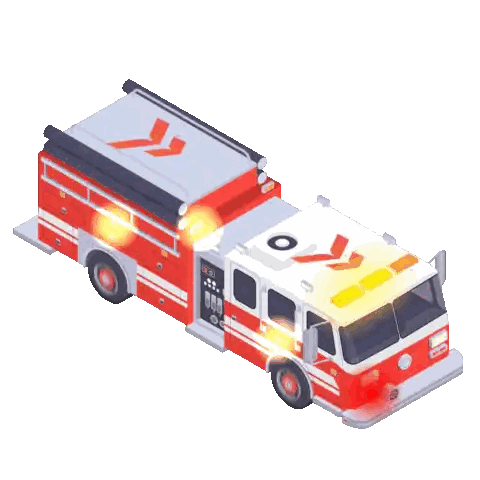 Isometric Fire Truck with Left Arrow