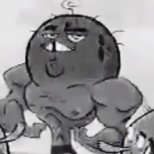 it is a black and white drawing of a cartoon character with muscles .