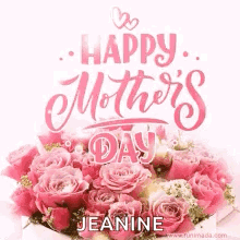 It Is A Happy Mother 'S Day Card With A Bouquet Of Pink Roses . GIF