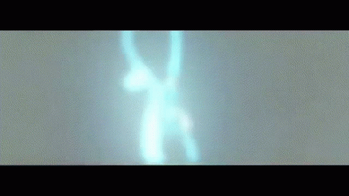 It Looks Like A Painting Of A Person Standing In A Room With Purple Lights Coming Out Of It . GIF