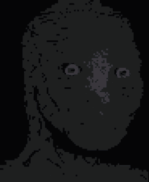 It Looks Like A Pixel Art Of A Person 'S Face With A Choker Around Their Neck . GIF