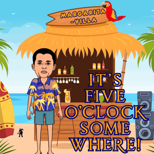 It's 5 O'clock Somewhere Man Beside Beach Bar GIF