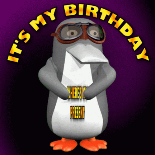 It's My Birthday Penguin Moving Art GIF