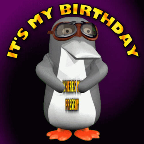 It's My Birthday Penguin Moving Art GIF