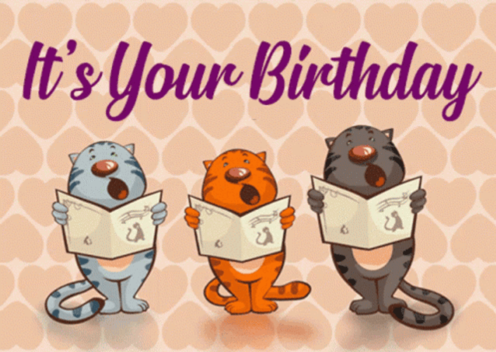 It's Your Birthday Three Animated Cats GIF 