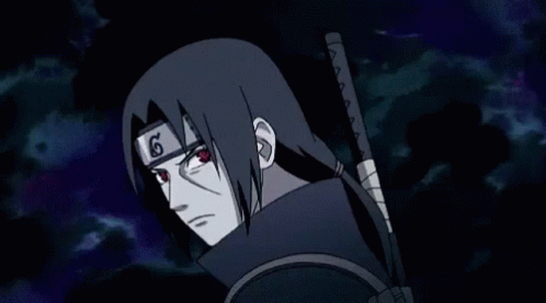 Itachi Uchiha From Naruto Is Holding A Sword And Wearing A Headband . GIF