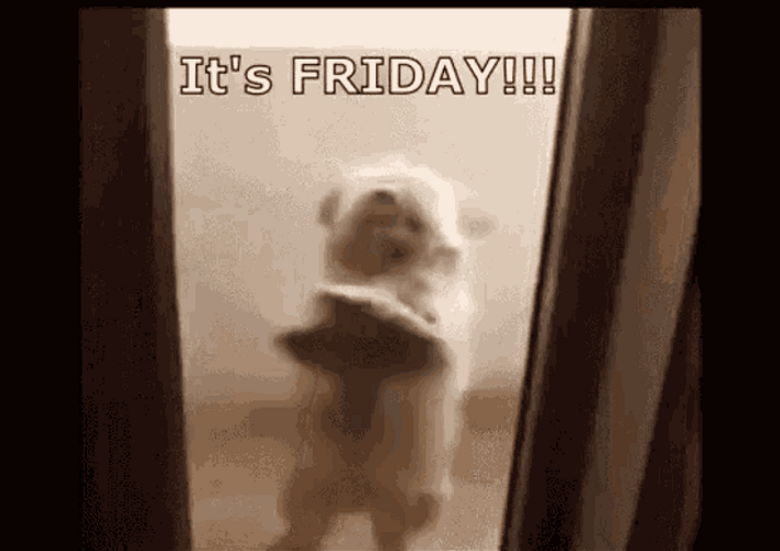 Its Friday Puppy Door Dance GIF