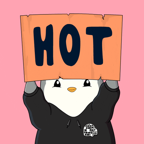 Its Hot Pudgy Penguins Cardboard Sign GIF