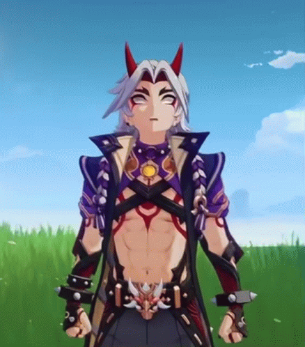 Anxious Arataki Itto Looking Up GIF