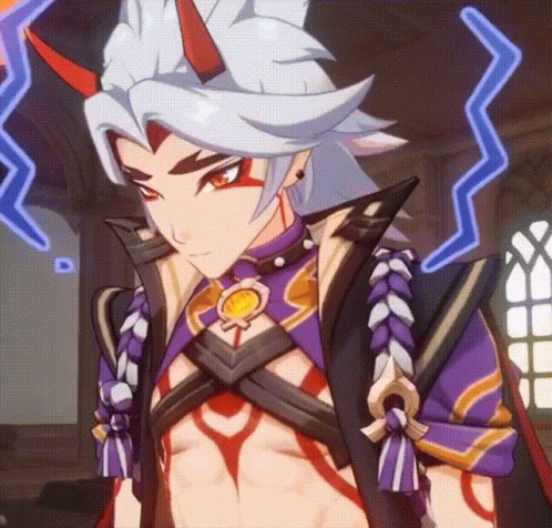 Startled Arataki Itto Looking Up GIF