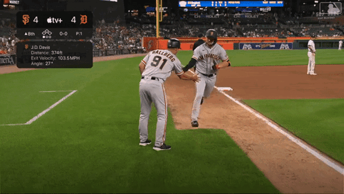 J.D. Davis And Walkers Congratulating Each Other On Base GIF