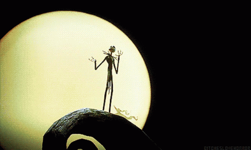 Jack Skellington From The Nightmare Before Christmas Is Standing On A Swirl In Front Of A Full Moon GIF