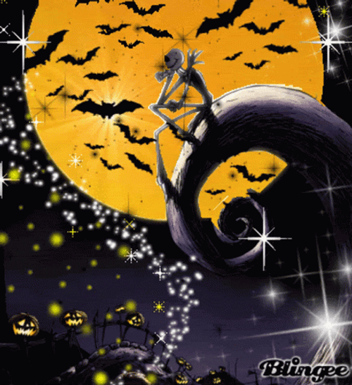 Jack Skellington Sparkling Halloween Moon GIF