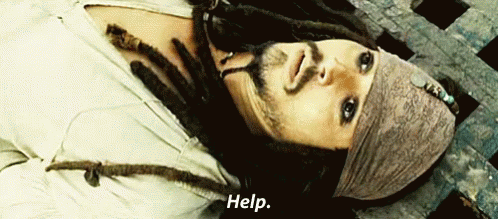 Jack Sparrow From Pirates Of The Caribbean Is Laying Down And Asking For Help . GIF