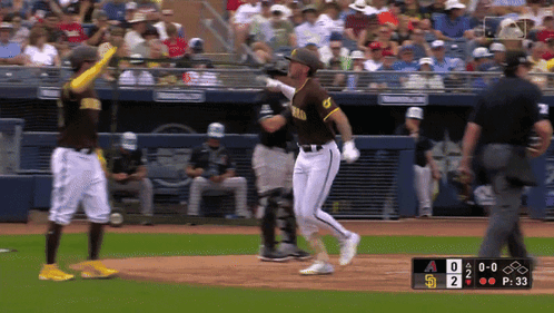 Jackson Merrill High Five Teammate While Jumping GIF