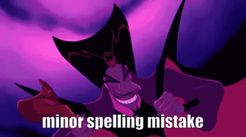 Jafar From The Movie Aladdin Is Holding A Knife And Smiling With The Words Minor Spelling Mistake Written Below Him . GIF