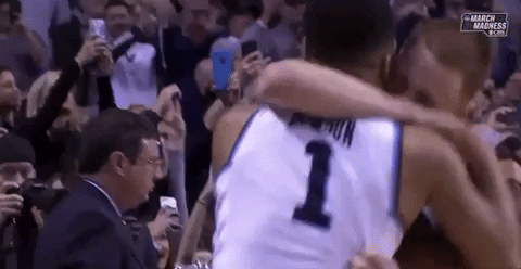 Jalen Brunson Celebration Hugging Teammate In Court GIF