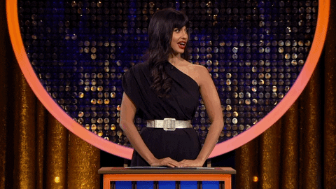 Jameela Jamil Straight Face Game Show GIF