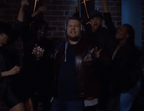 James Corden Hyped Over Two Shots Of Vodka GIF