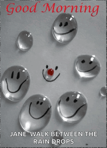 Jane Walk Between The Rain Drops Poster With Smiley Faces On Them GIF