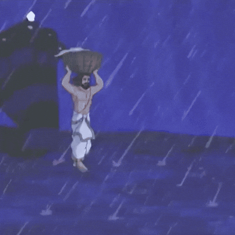 Janmashtami Krishna Walking Stormy Night GIF
