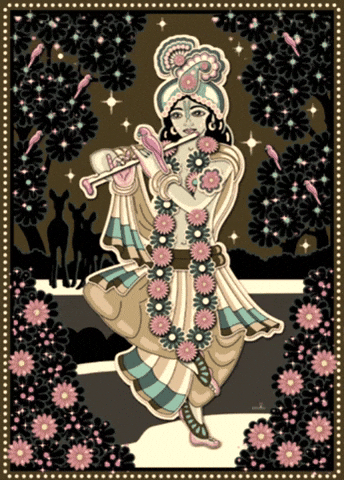 Janmashtami Shimmering Krishna Playing Flute GIF