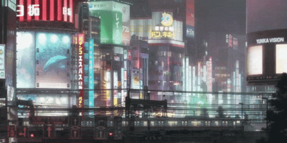 Japan Anime Rain City Wallpaper GIF
