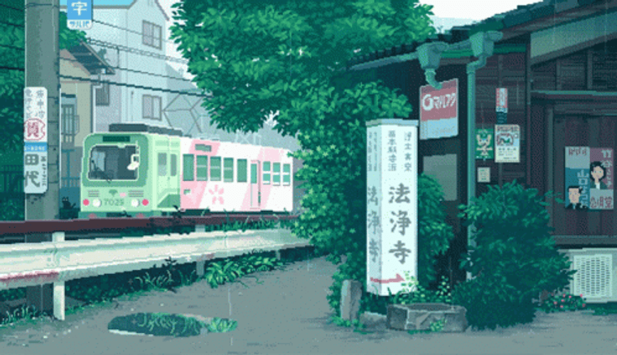 Japan Anime Train Raining GIF