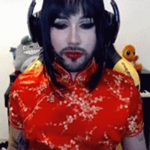 Japan Guy Wearing Red Japanese Dress GIF