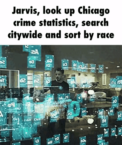 Jarvis Is Looking Up Chicago Crime Statistics And Searching Citywide And Sort By Race GIF