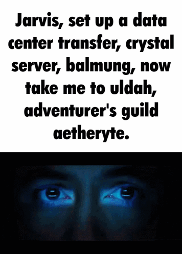 Jarvis Set Up A Data Center Transfer Crystal Server Balmung Now Take Me To Uldah Adventurer 'S Guild Aetheryte GIF