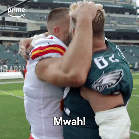 Jason Kelce Hugging His Brother Travis GIF