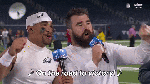 Jason Kelce Singing With Jalen Hurts GIF