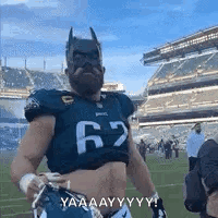 Jason Kelce Wearing Batman Face Mask GIF