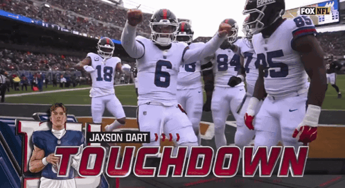 Jaxson Dart Celebrating Touchdown With Football Players